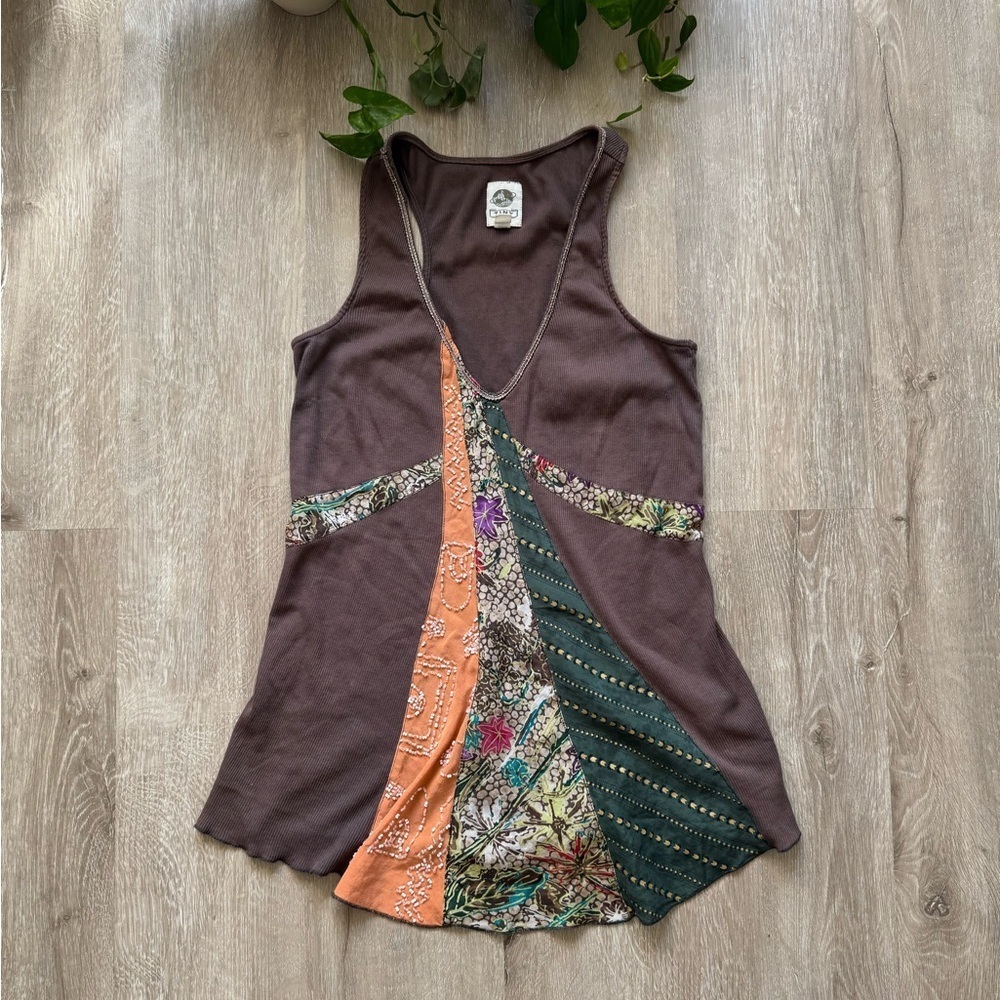 Vintage 2000’s Whimsy Goth Brown Top Silk And Beaded detail